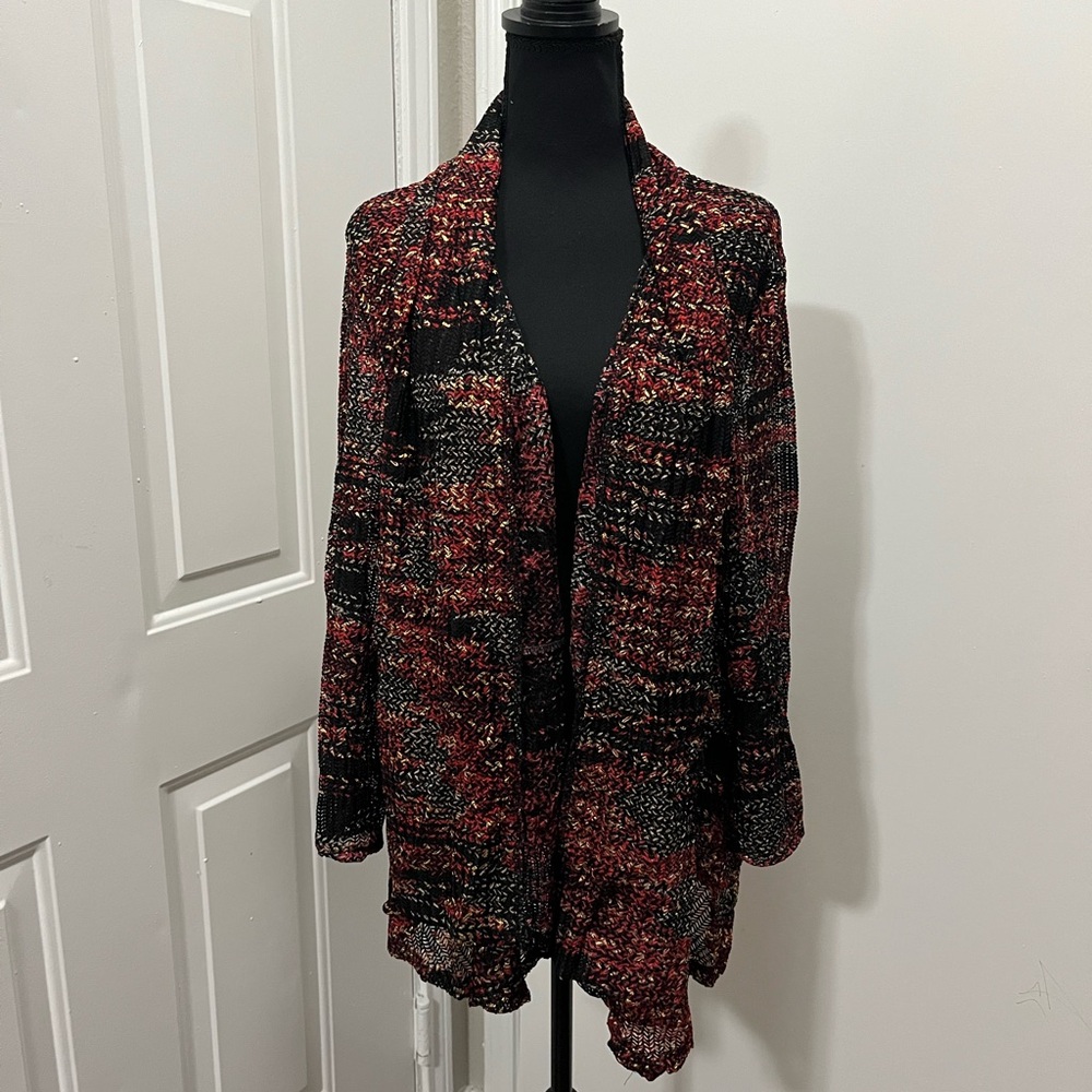 Kasper Red and Black Patterned Cardigan